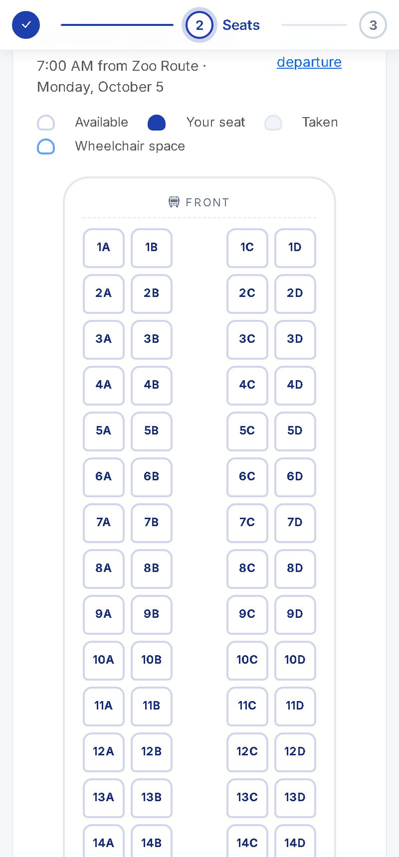 Seat selection on a rider's phone